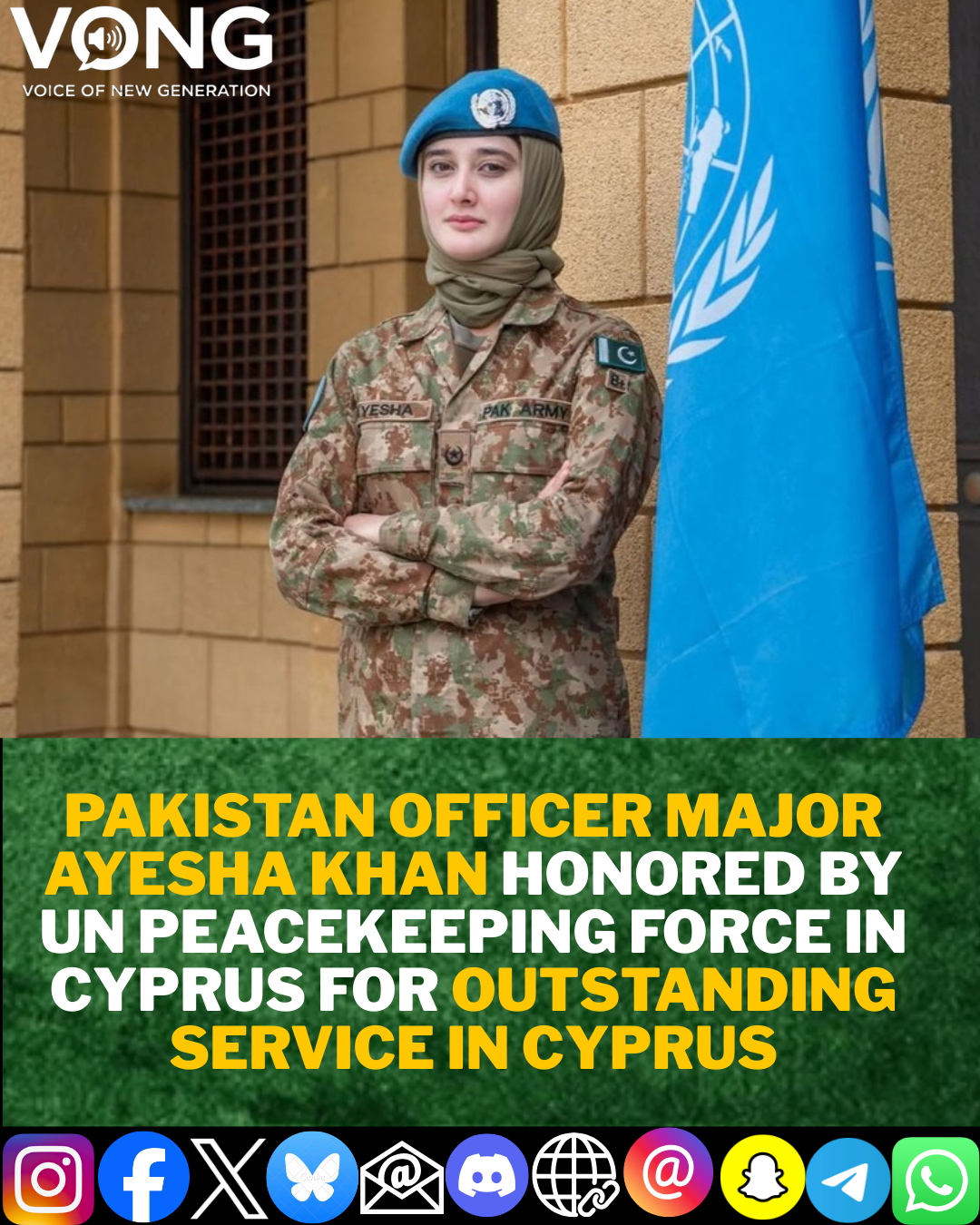 UN Peacekeeping officials in Cyprus have lauded Ayesha Khan of the Pakistan Army for her outstanding service during a one-year deployment.